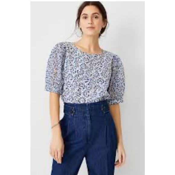 Ann Taylor Tie Back Puff Sleeve Short sleeve top blouse sx LG NWT - Picture 9 of 12
